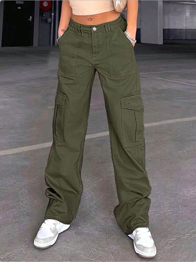 Women's wide cargo pants with high waist, patch flap pockets, and casual baggy fit Mune Fashion