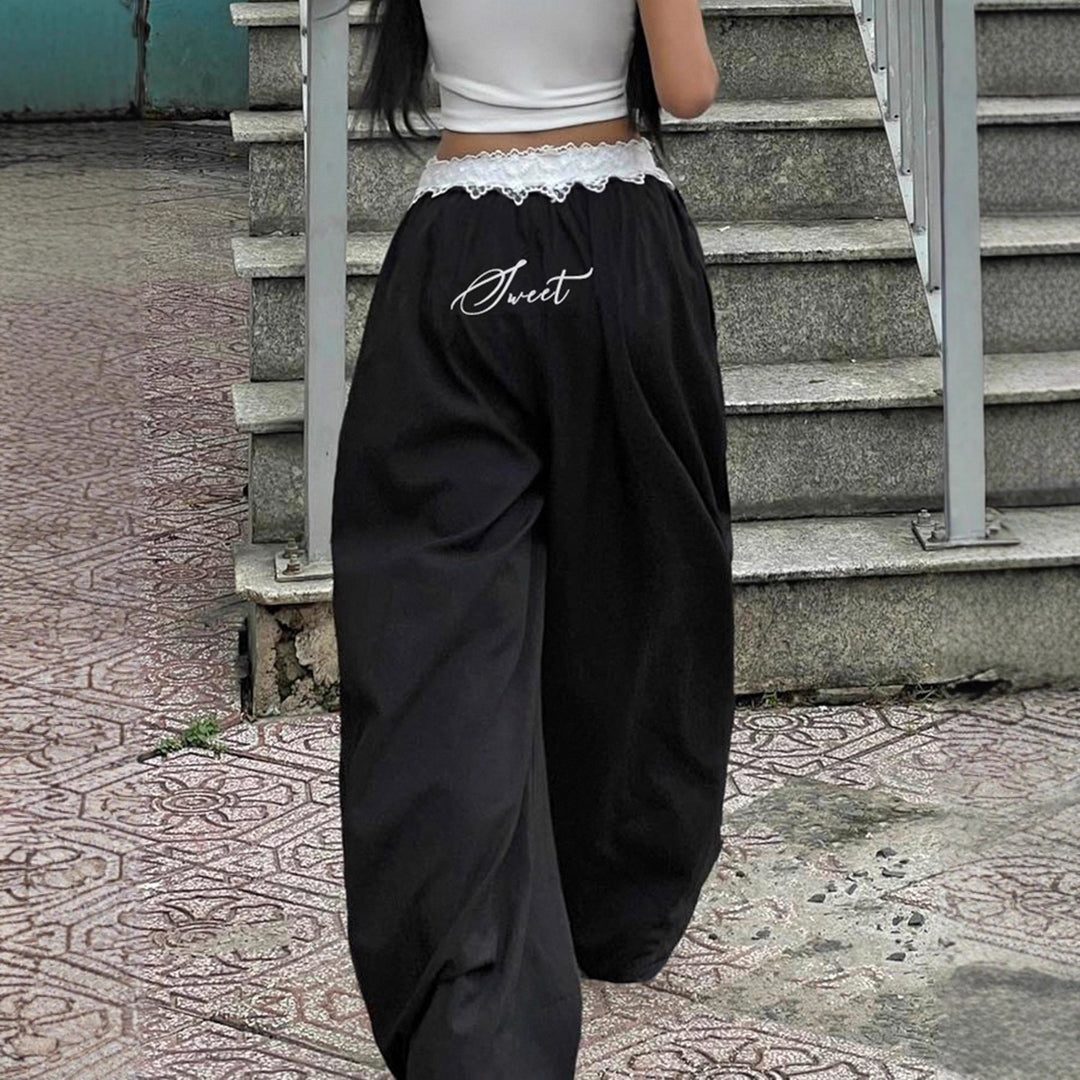 Women’s loungewear sleep pants with layered ruffles, elastic lace waistband, and wide leg Mune Fashion