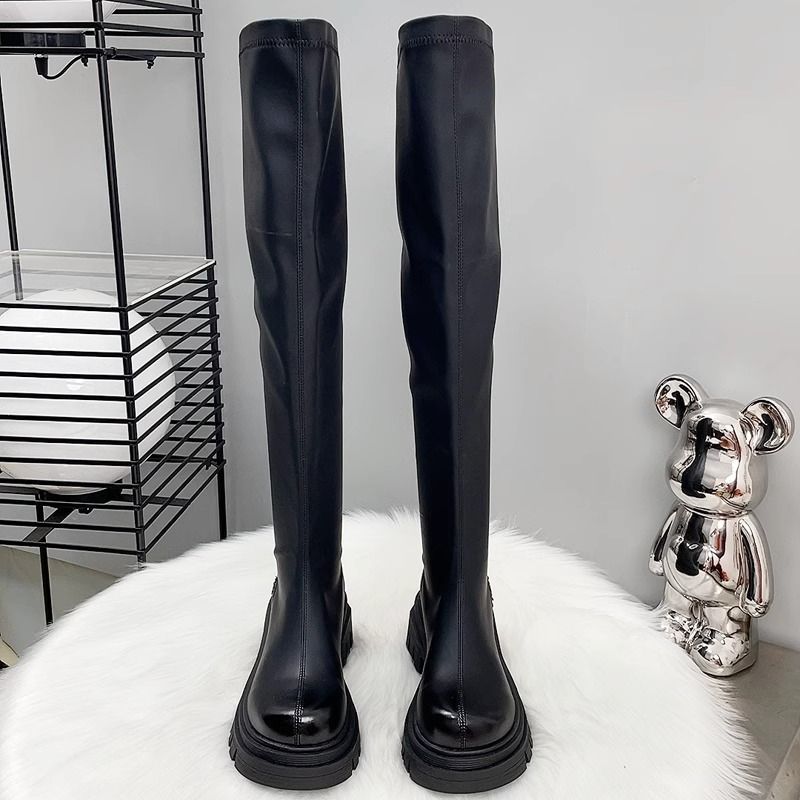 Women's Thigh-High Stretch Boots with Sleek Shaft and Shaped Platform Sole Mune Fashion