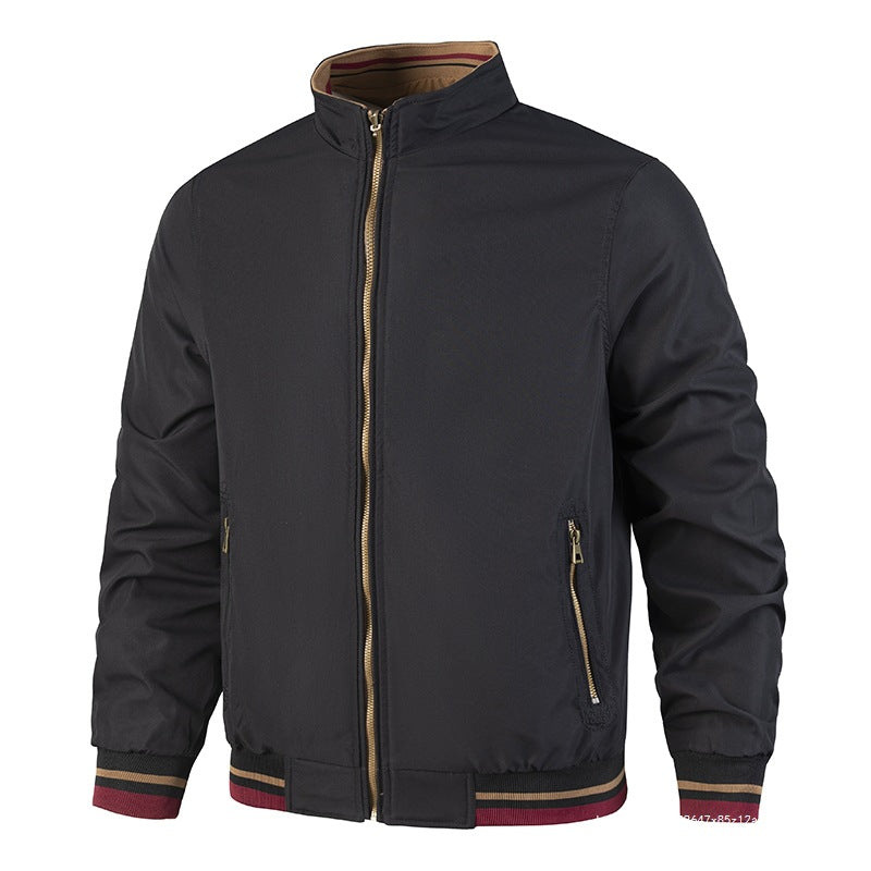 Men's Lightweight Bomber Jacket in Vintage Look with Stand Collar, Zipper Pockets and Striped Ribbed Cuffs Mune Fashion