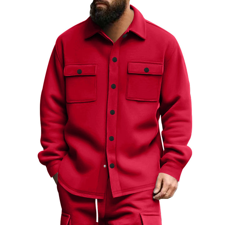 Men's sturdy wool fleece overshirt jacket with patch breast pockets and snap button placket Mune Fashion