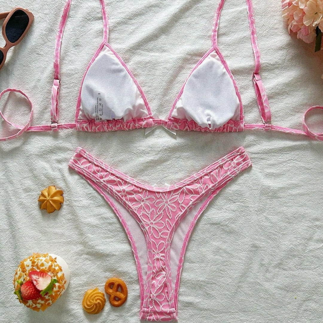Women Playful Triangle Bikini with Floral Appliqués Mune Fashion