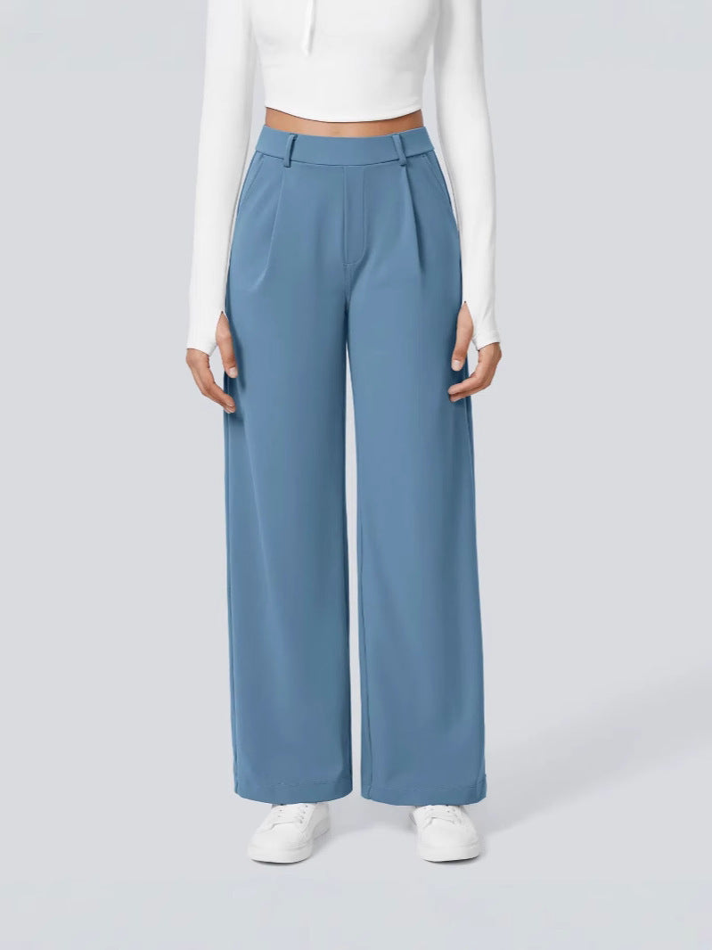 Ladies Elegant High-Waist Palazzo Pants with Front Pleats and Side Pockets Mune Fashion