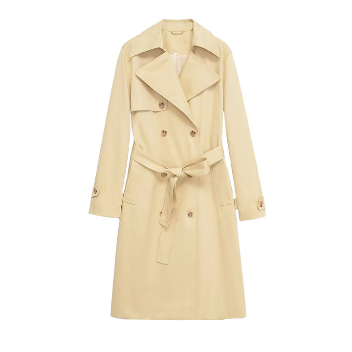 Women's midi trench coat made of lightweight functional fabric with tied belt and storm flap Mune Fashion