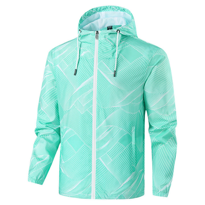 Men's Lightweight Hooded Windbreaker Jacket with Graphic Allover Print and Packing Function Mune Fashion