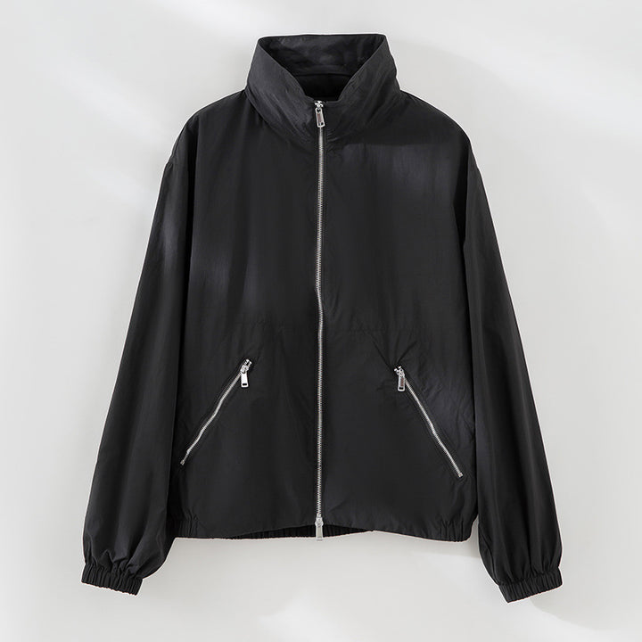 Women's Ultralight Transition Jacket with High Collar, Diagonal Zipper Pockets and Elastic Hem Mune Fashion