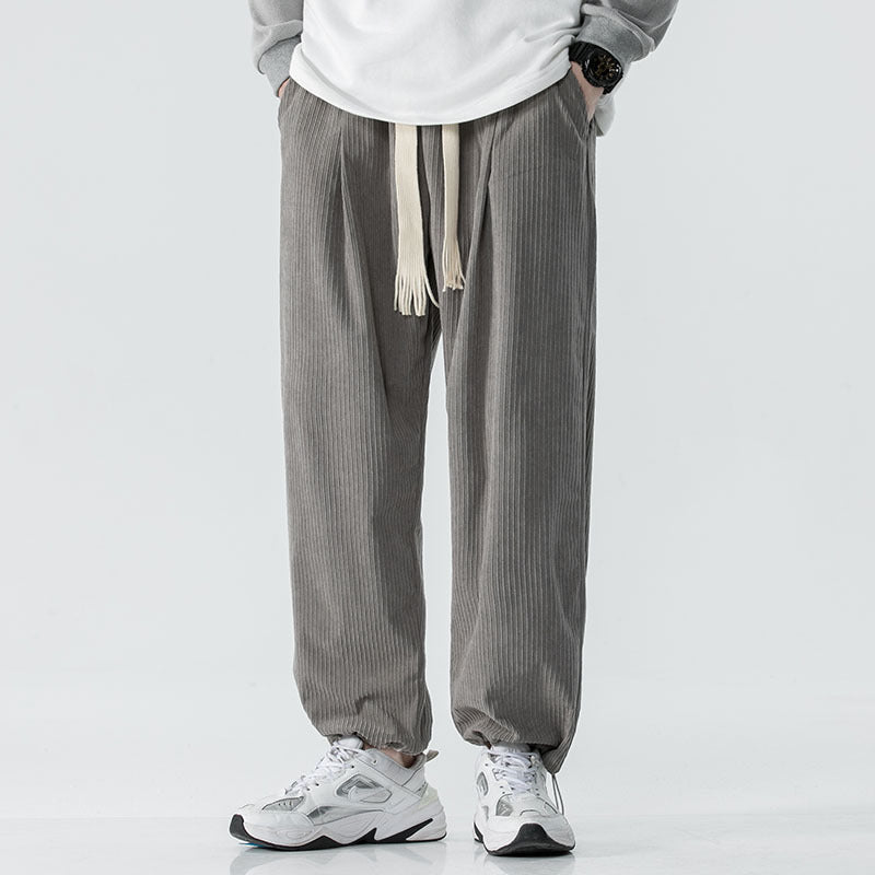 Men's loose-fitting corduroy pants with wide leg, elastic waistband and decorative drawstring Mune Fashion