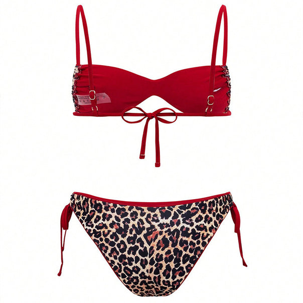 Women's triangle bikini with fashionable tie straps and stylish leopard print Mune Fashion