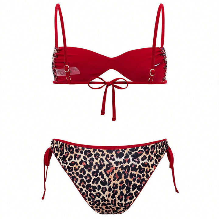 Women's triangle bikini with fashionable tie straps and stylish leopard print Mune Fashion