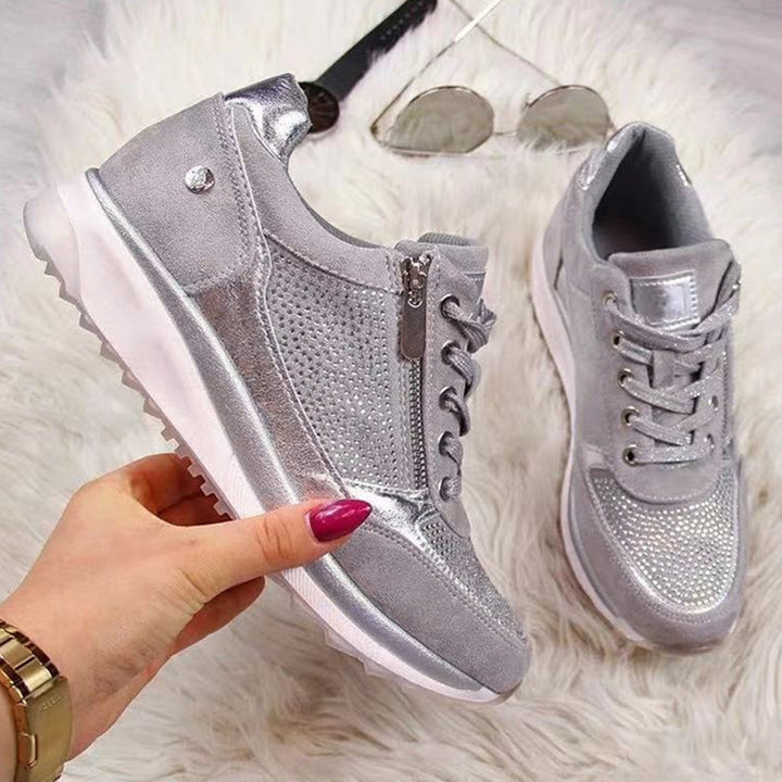 Women’s sneakers with wedge sole, zipper and metallic details Mune Fashion