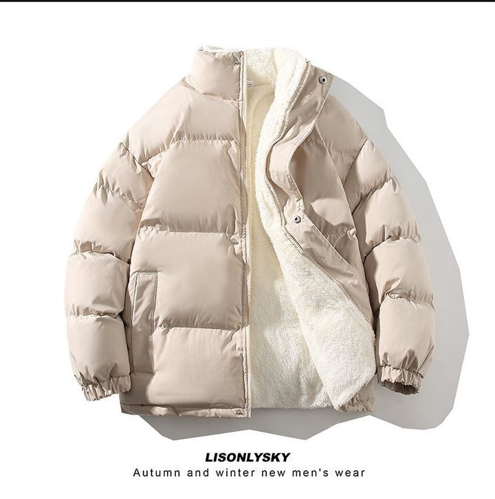 Men's padded winter quilted jacket with teddy lining, high stand-up collar and concealed snap button placket Mune Fashion