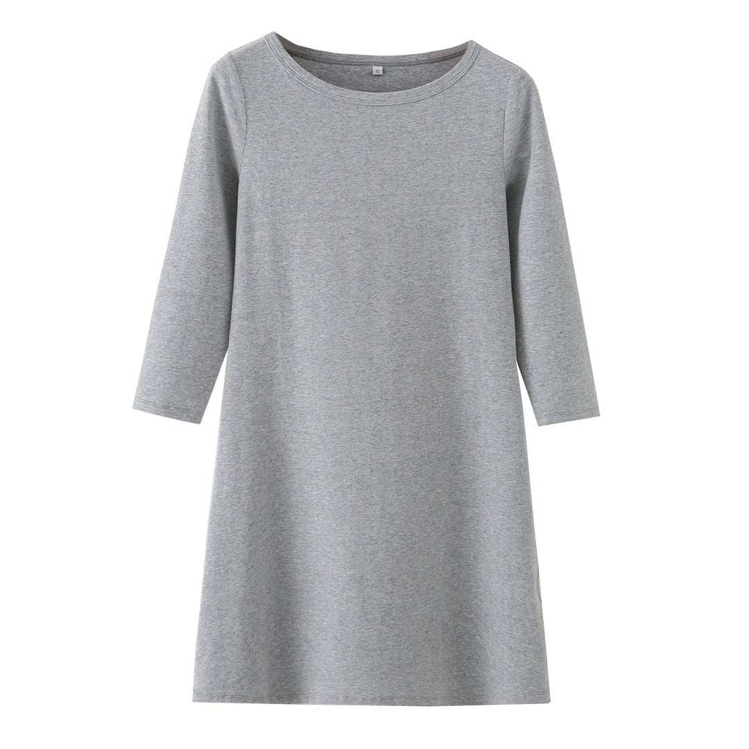 Ladies Cozy A-Line Sweat Dress with 3/4 Sleeves and Round Neckline Mune Fashion