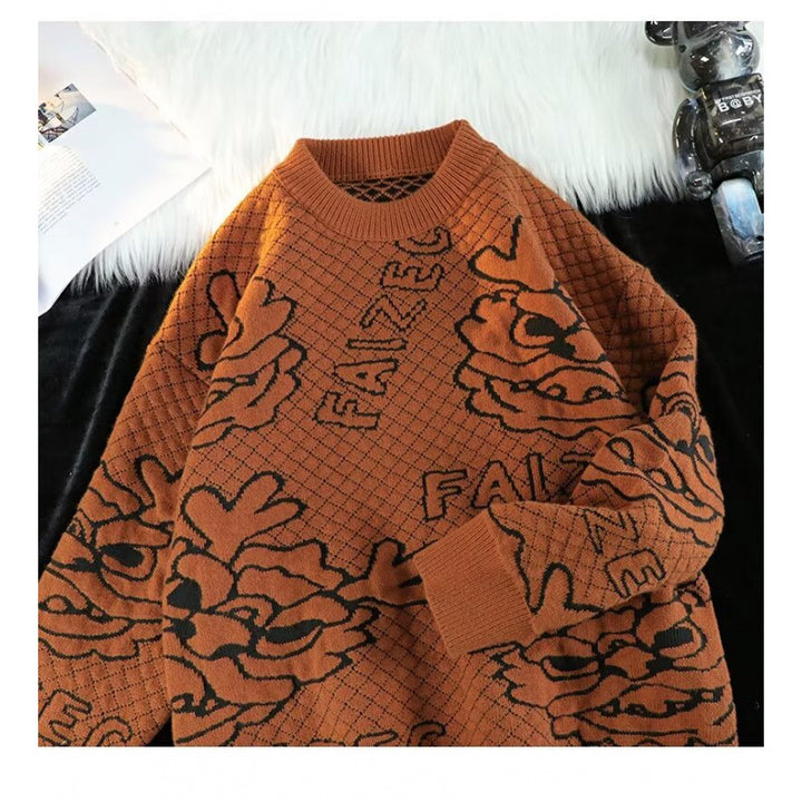 Unisex Oversized Jacquard Knit Sweater with all-over motif and ribbed cuffs Mune Fashion