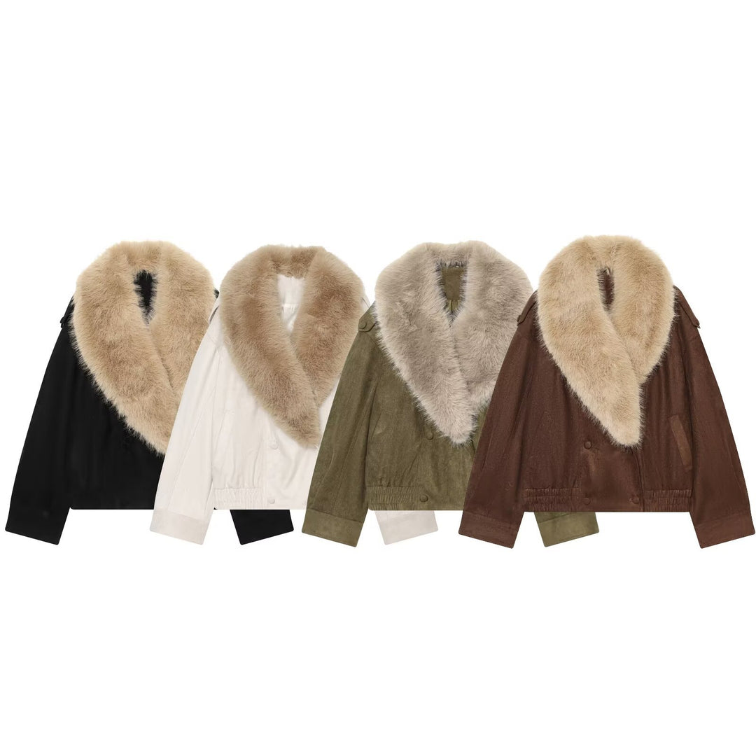 Ladies Cropped Velour Jacket with Removable XXL Shawl Collar Drune