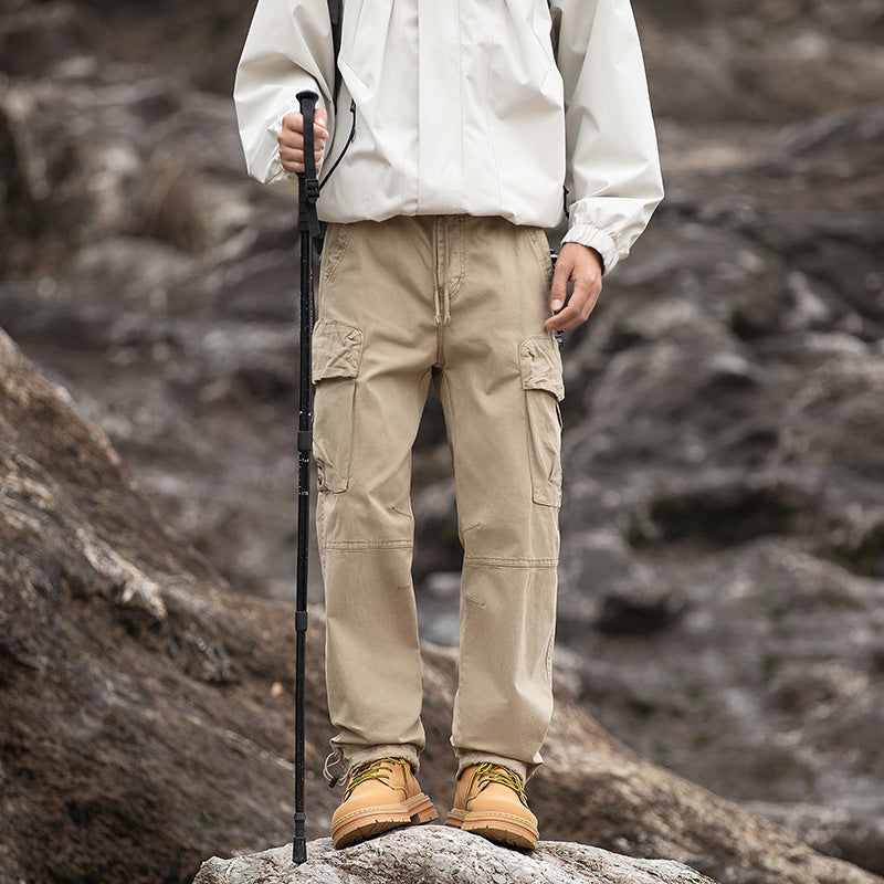 Men's Outdoor Cargo Pants with Adjustable Drawstring Waistband, Knee Reinforcement, and Multi-Pockets Mune Fashion