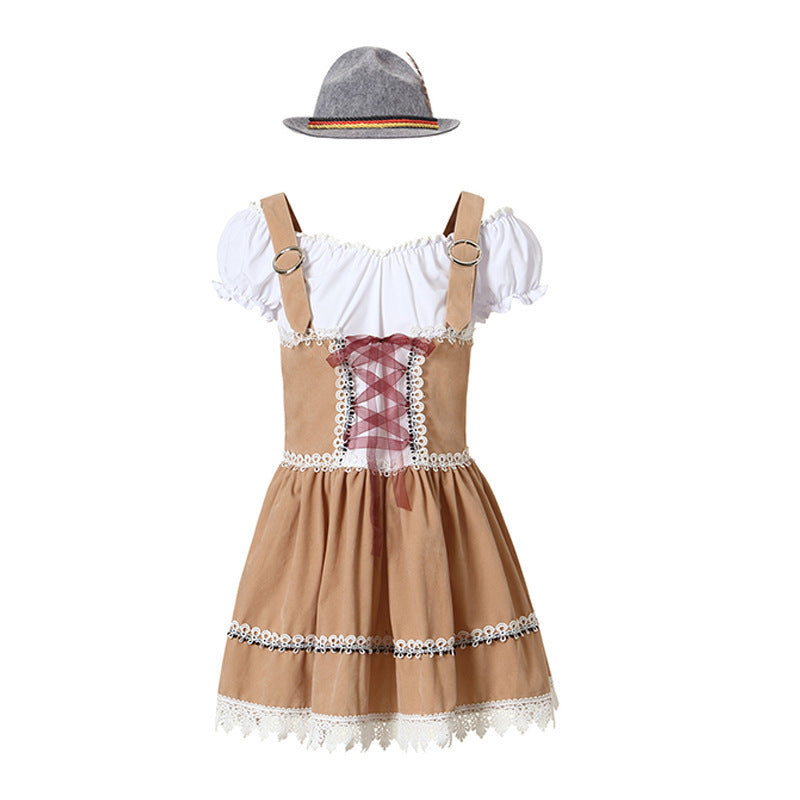 Women’s Bavarian-inspired mini dress with laced corset, Carmen blouse, and felt hat Mune Fashion