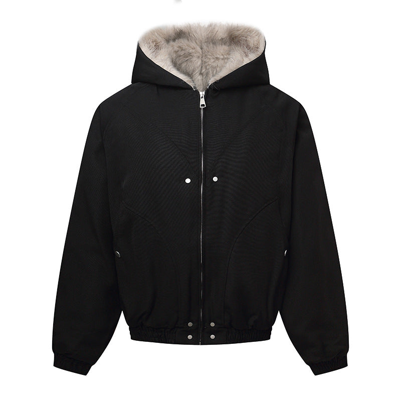 Unisex hooded jacket with warming teddy lining, elastic hem and concealed button placket Mune Fashion