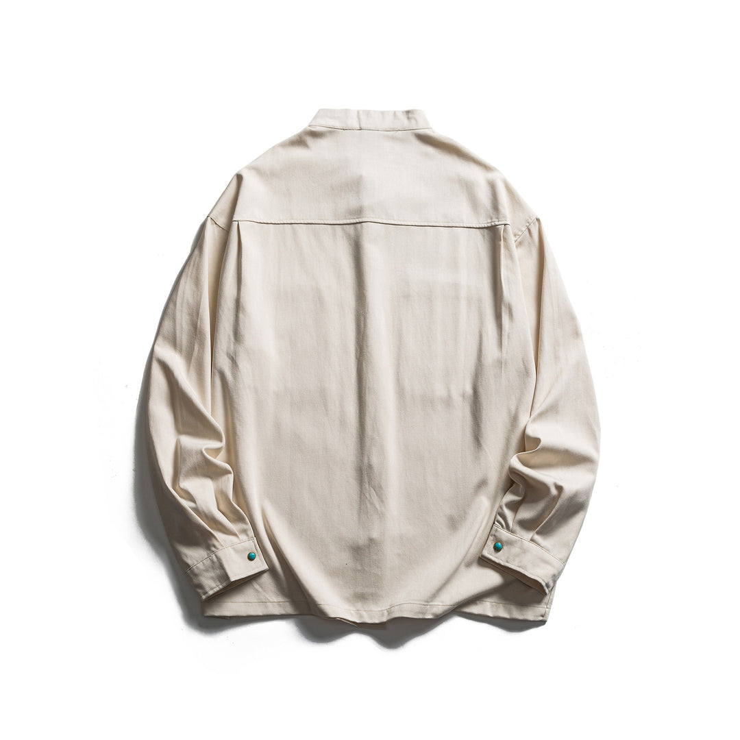Men's Workwear Overshirt with Stand-up Collar and Hidden Button Placket Mune Fashion