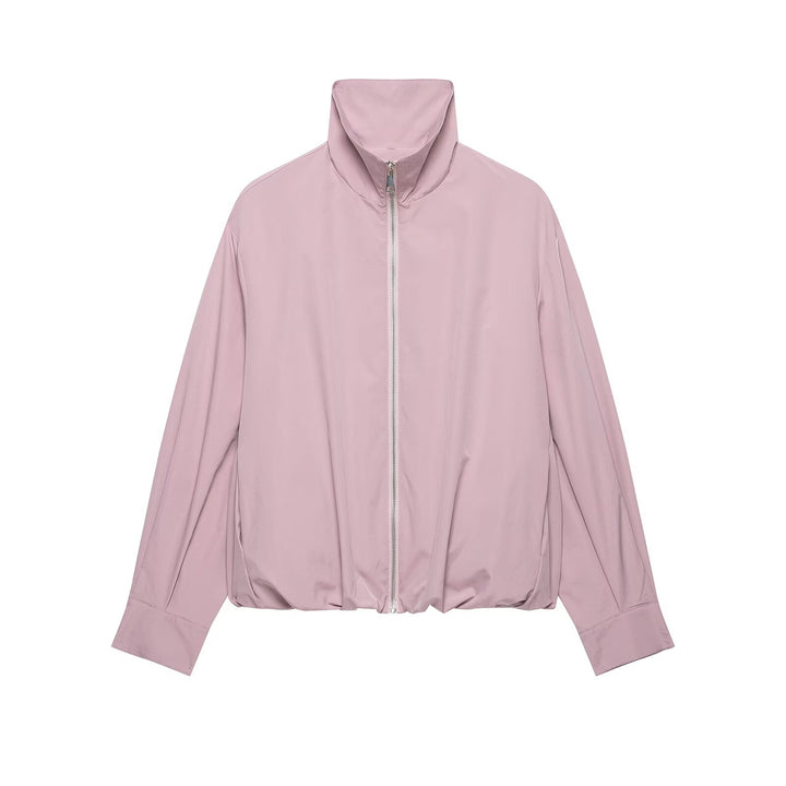 Women's Cropped Boxy Transition Jacket with High Funnel Collar and Elastic Hem Mune Fashion