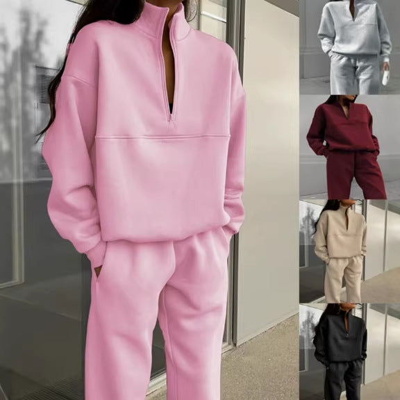 Women Oversize Sweat Set with half zipper, stand-up collar and casual joggers Mune Fashion