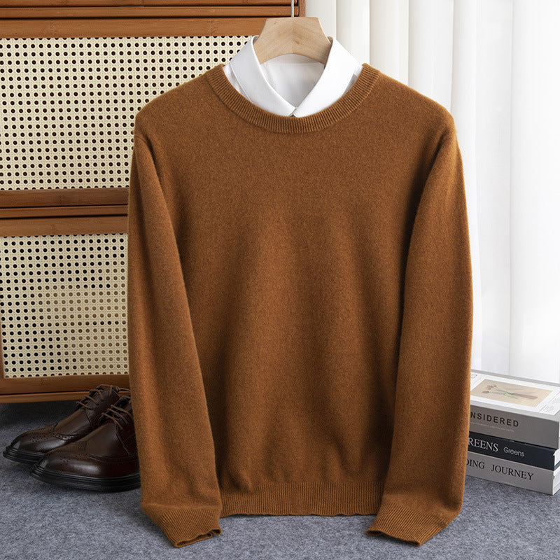 Men's Simple Round Neck Fine Knit Sweater Cashmere-like Feel with Ribbed Trims Mune Fashion