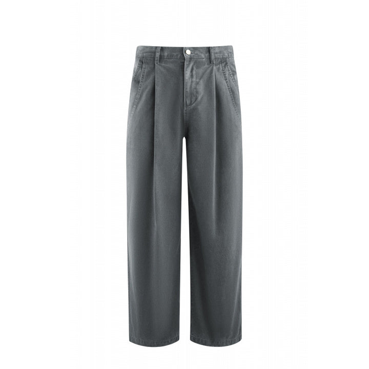 Women's High-Waisted Culotte Pants with Wide Leg, Pleats and Soft Denim Feel Mune Fashion