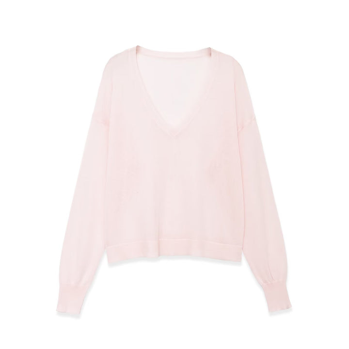 Women's oversized fine knit pullover with deep V-neckline and ribbed cuffs Mune Fashion