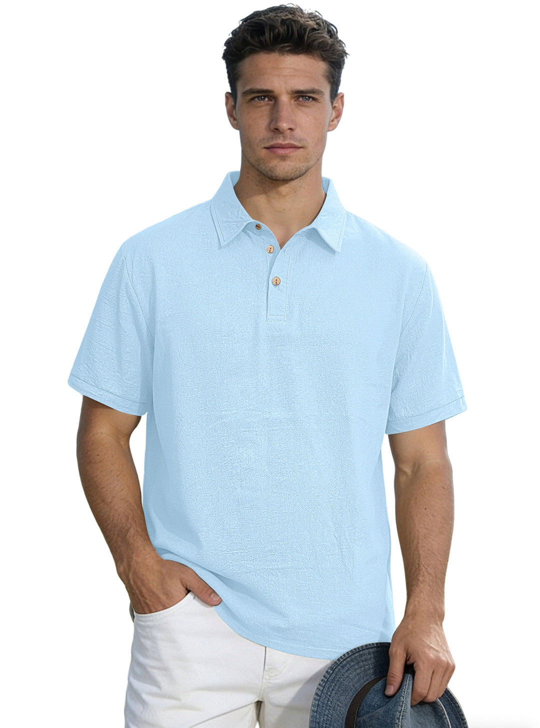 Men's short-sleeve polo with shirt collar, short button placket and structured cotton blend Mune Fashion