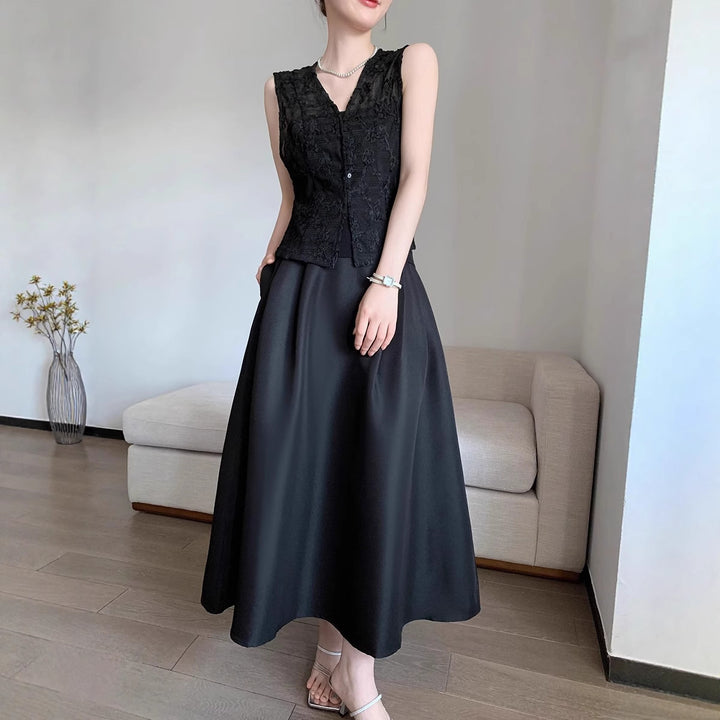 Women Elegant Long Dress with Waist Belt Mune Fashion