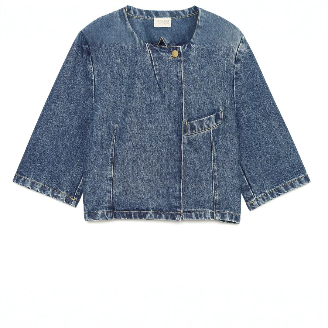 Women's short jacket made of denim in a boxy cut with stand-up collar Drune