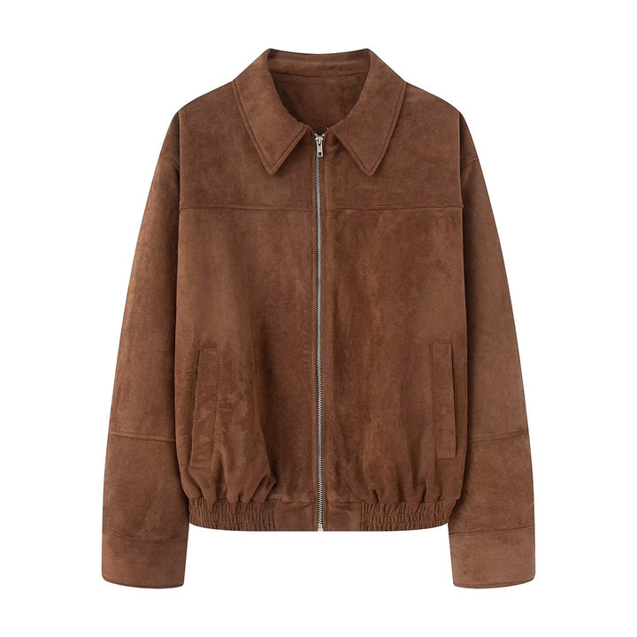Women's short jacket in suede look with zipper and elastic hem Mune Fashion