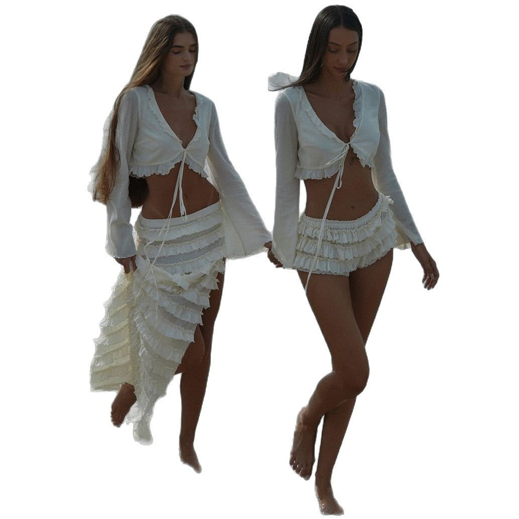 Women's playful beach top and mini skirt set Mune Fashion