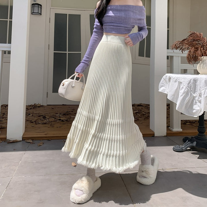 Women's Long Pleated Skirt with Ruffle Hem Mune Fashion
