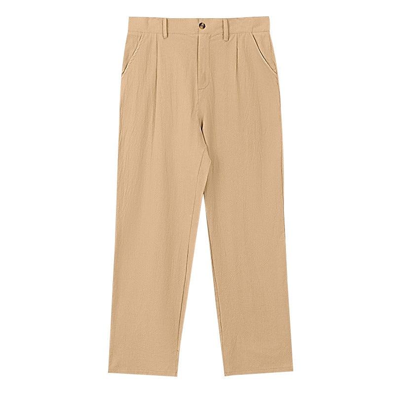 Men's elegant pleated trousers made of lightweight cotton blend with straight cut and belt loops Mune Fashion