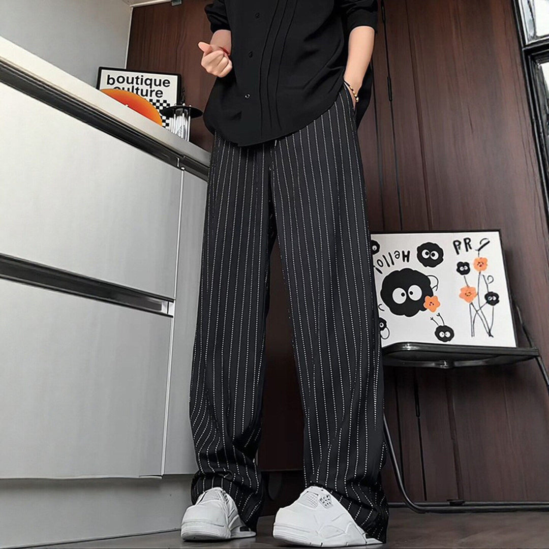 Women's Comfortable Knit Pants with Vertical Stripes Mune Fashion