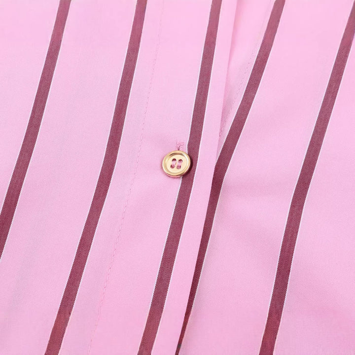 Ladies Oversized Shirt Blouse with Contrast Collar, Cuffs and Vertical Stripe Pattern Mune Fashion