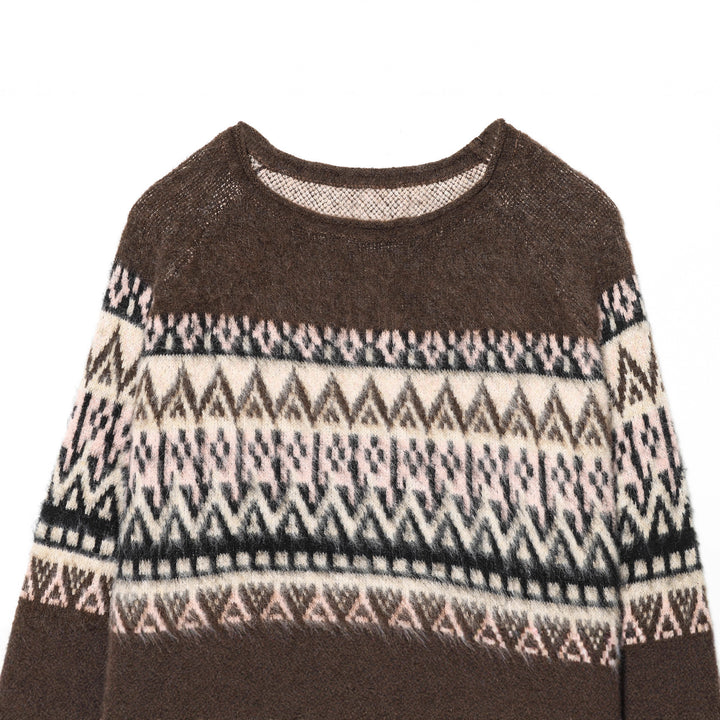 Women's Norwegian pullover made of mohair blend with round neckline, loose fit and jacquard pattern Mune Fashion