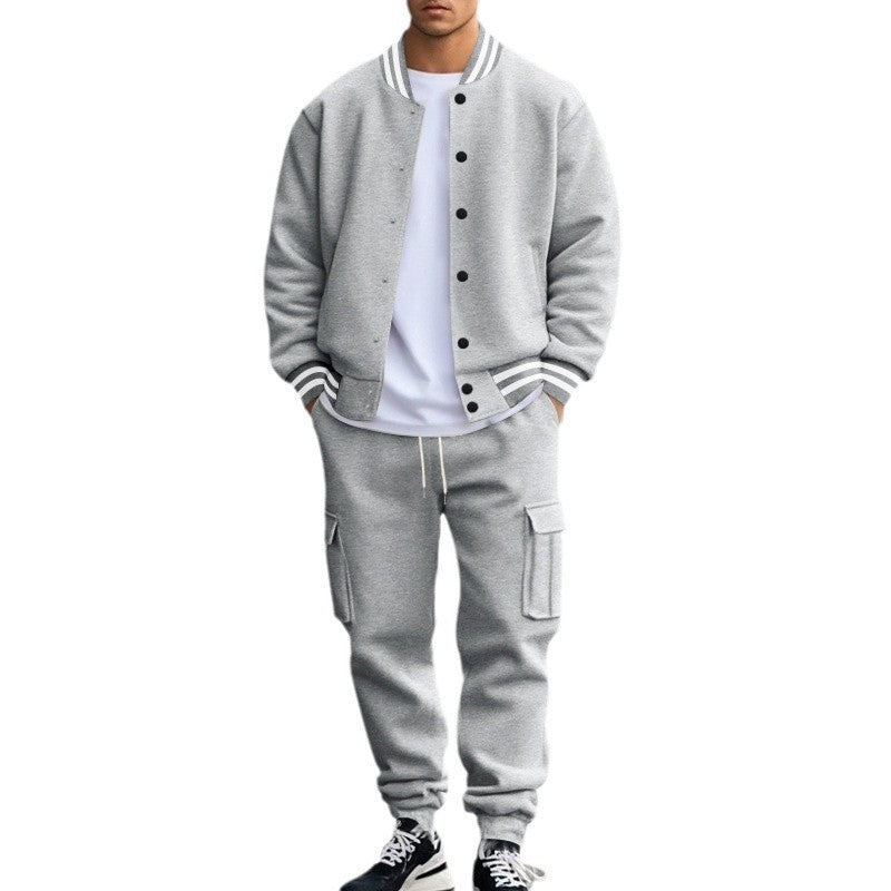 Men's nan College bomber jacket with contrast cuffs and cargo jogging pants set Mune Fashion
