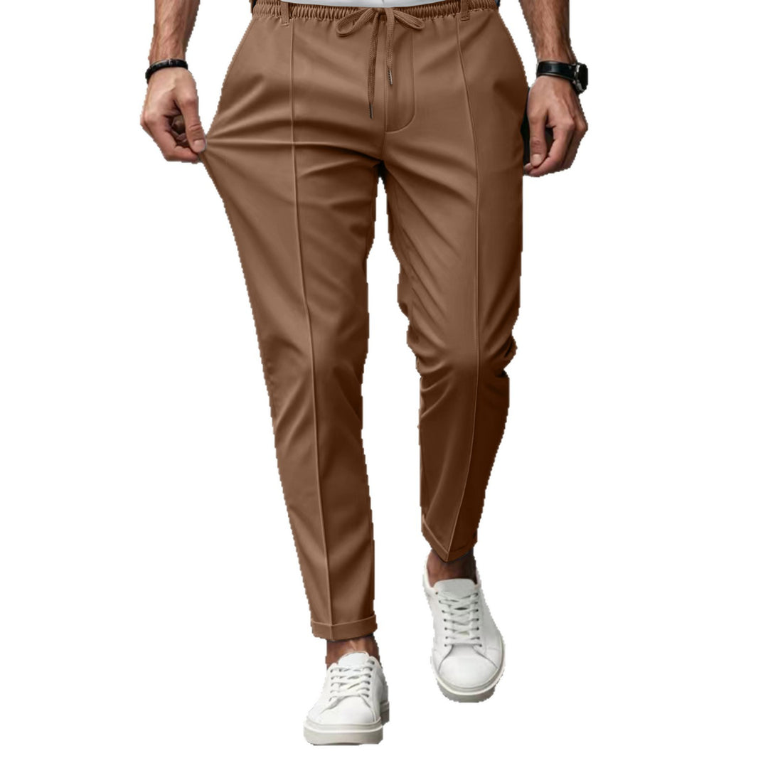 Men's casual chino jogging pants with elastic waistband and pleat Mune Fashion