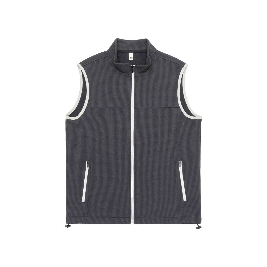 Unisex waffle-structured outdoor vest with stand-up collar, full-length zipper, and drawstring hem Mune Fashion