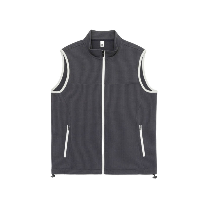Unisex waffle-structured outdoor vest with stand-up collar, full-length zipper, and drawstring hem Mune Fashion