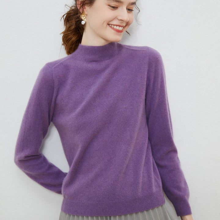 Women's soft fine-knit mock neck pullover with angora look and casual silhouette Mune Fashion