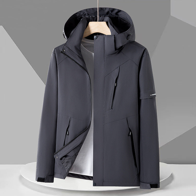 Men's Water-Repellent Softshell Outdoor Jacket with Hood, Multiple Zipper Pockets and Contrasting Panels Mune Fashion