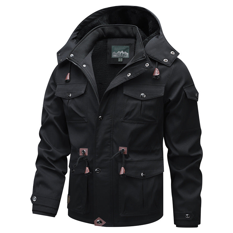 Men's Military-Inspired Canvas Parka with Teddy Fleece Lining and Adjustable Waist Drawstring Mune Fashion