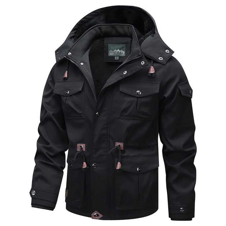 Men's Military-Inspired Canvas Parka with Teddy Fleece Lining and Adjustable Waist Drawstring Mune Fashion