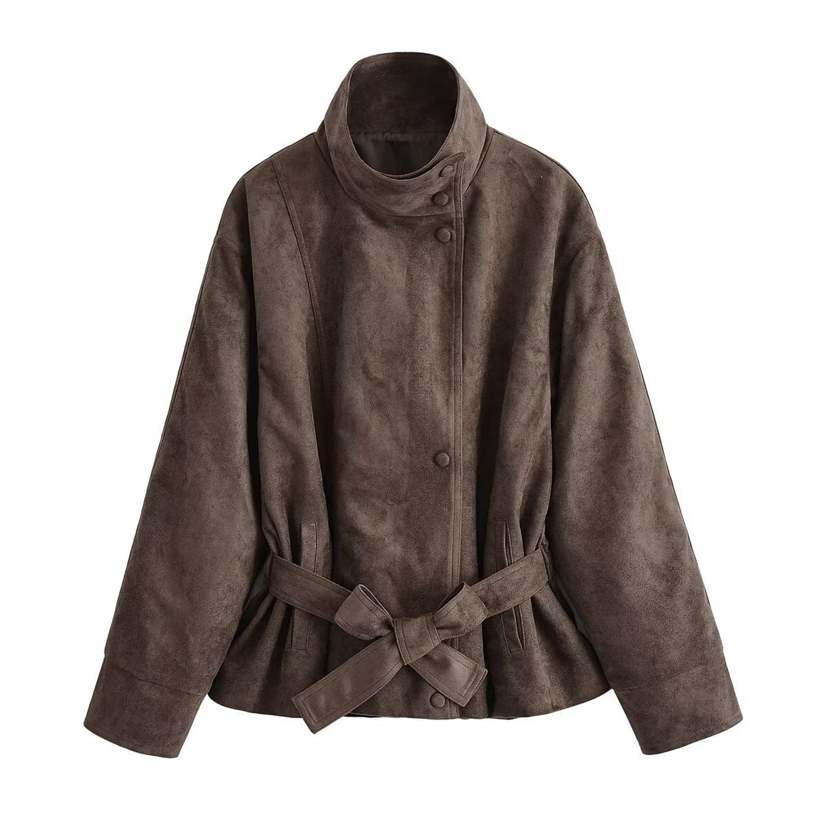 Women’s short jacket in suede look with stand-up collar and tie belt Drune