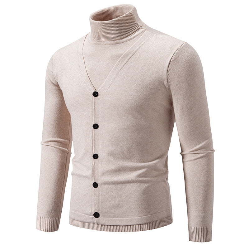 Men's Fine Turtleneck Sweater with Decorative Button Placket and Slim Silhouette Mune Fashion