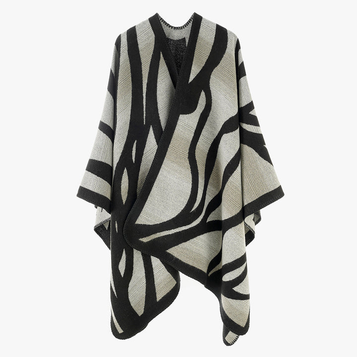 Women's textured knit cape with asymmetric wrap style and jacquard pattern Mune Fashion