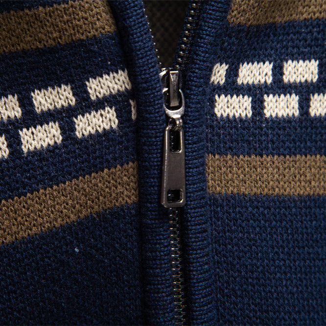 Men's knitted jacket with full zipper, stand-up collar and Nordic geometric intarsia pattern Mune Fashion