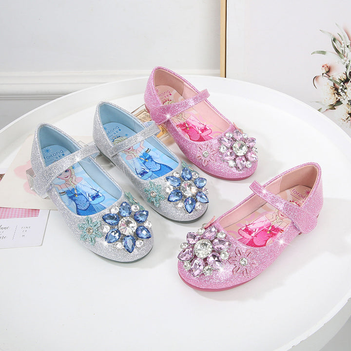 Girls Glittering Ballet Shoes with Flower Application Mune Fashion